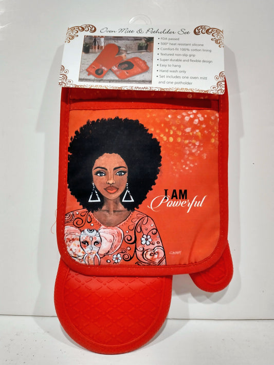 Delta Sigma Theta Inspired  "I Am Powerful Oven Mitt Potholder Set