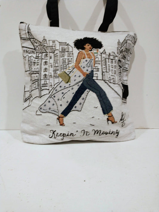 African American Keep It Moving Woven Tote Bag